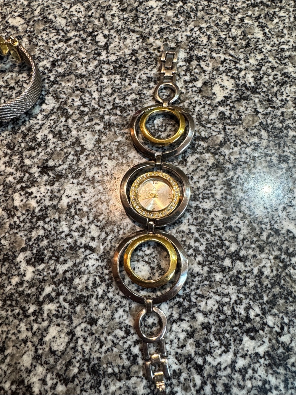 Two-Tone Silver and Gold Circle Link Women's Bracelet Watch